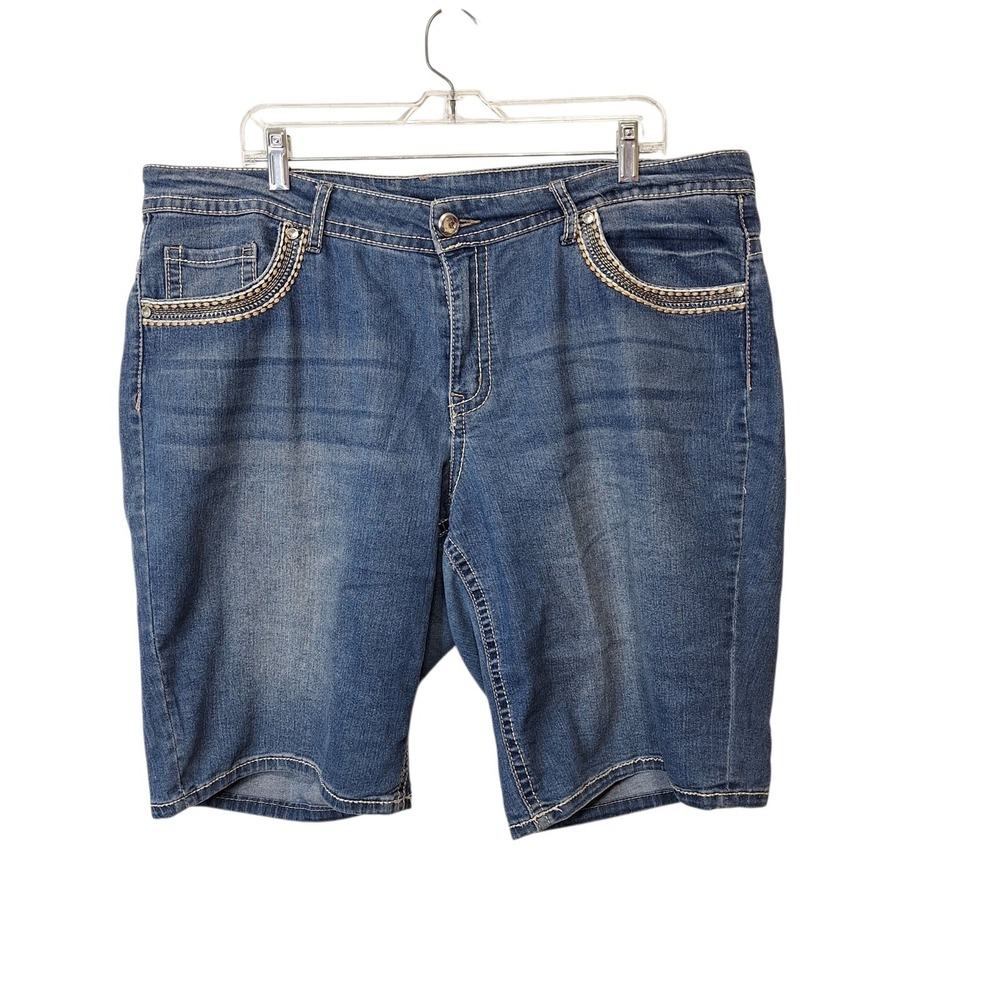 Faded Glory Jean Shorts Womens‎ 20W Medium Wash Embroidered Stretch Embellished